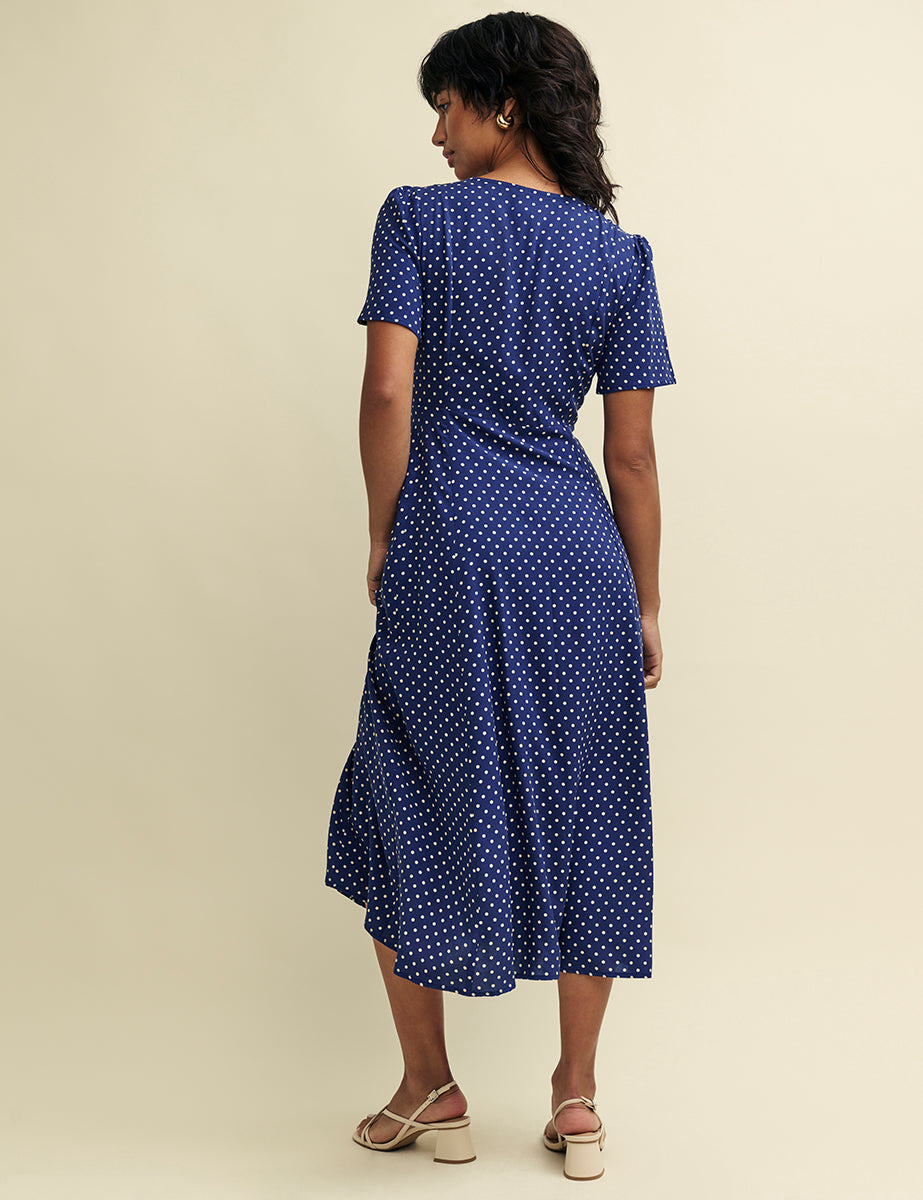 Navy Polka Dot Print Ellen Midi Dress