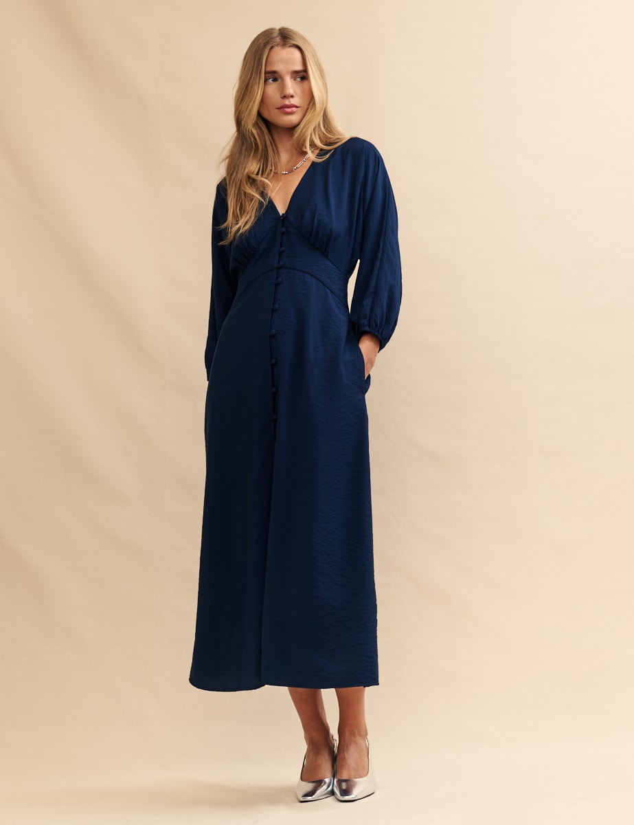 Navy Batwing-Sleeve Hester Midi Dress