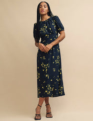 Black Floral Clover Midi Dress