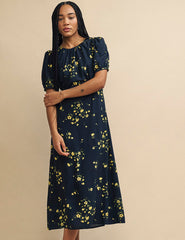 Black Floral Clover Midi Dress