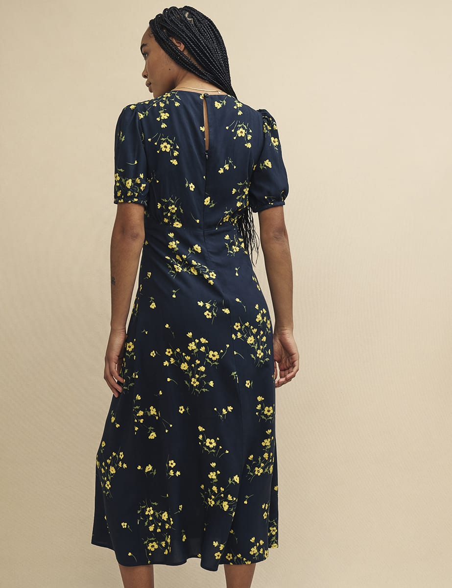 Black Floral Clover Midi Dress
