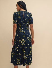Black Floral Clover Midi Dress
