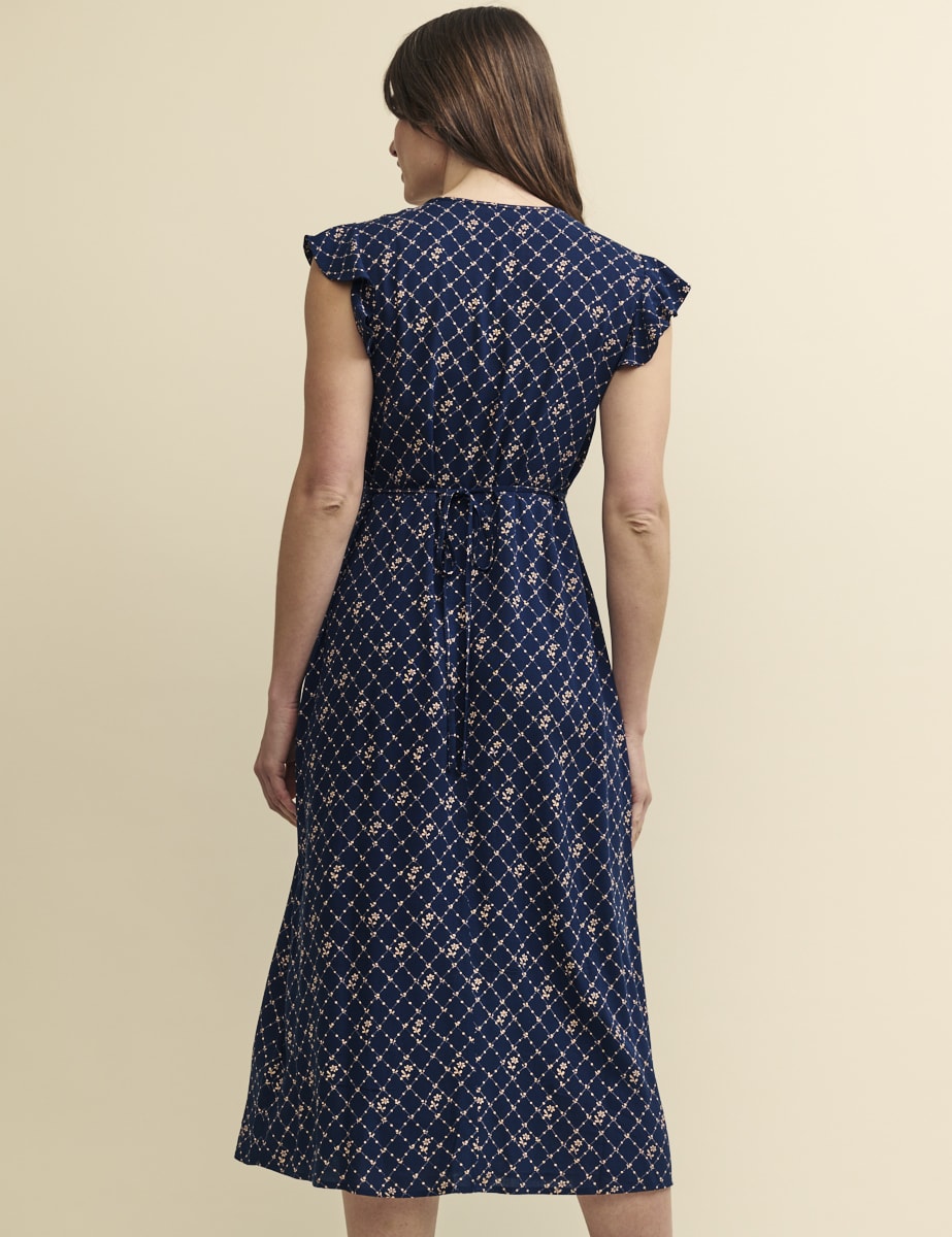 Navy Floral Trellis Print Lily Midi Dress