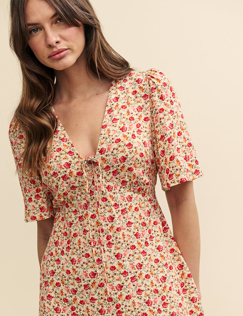 Cream Wildflower Printed Dalia Midi Dress