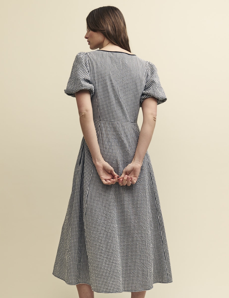 Black Gingham Tie Detail Bertie Midi Dress