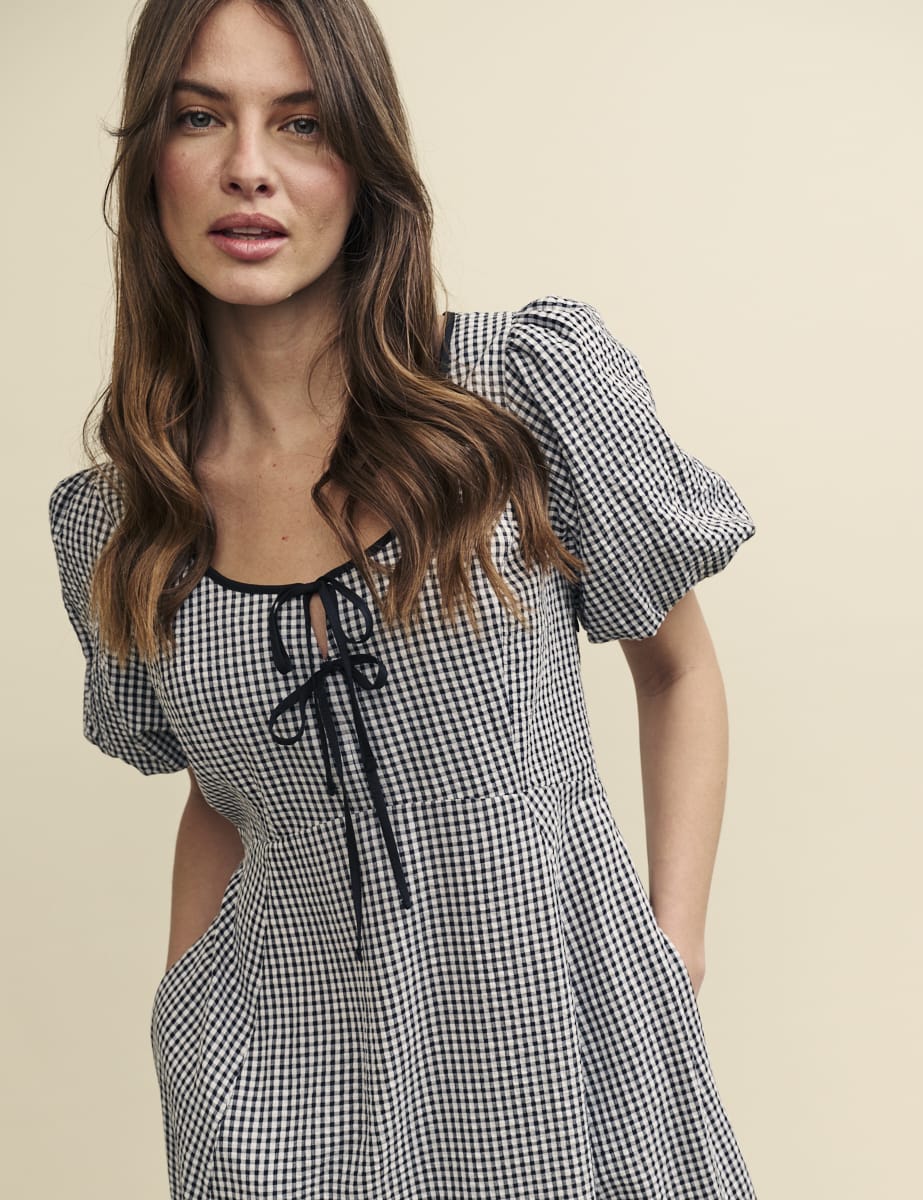 Black Gingham Tie Detail Bertie Midi Dress
