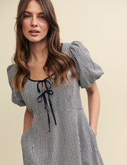Black Gingham Tie Detail Bertie Midi Dress