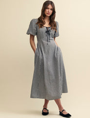 Black Gingham Tie Detail Bertie Midi Dress