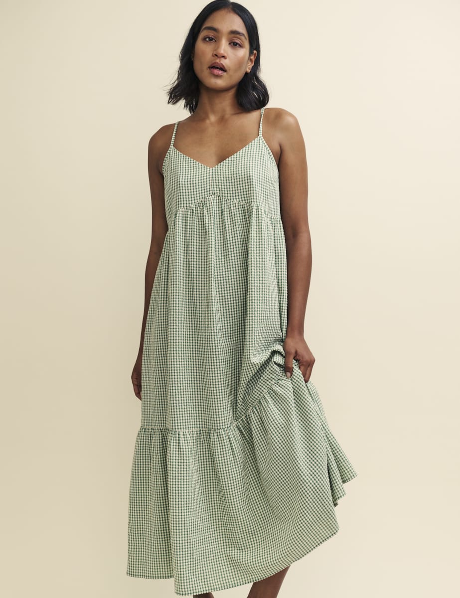 Sage Green Gingham Check Alva Midi Dress