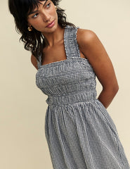 Black Gingham Smock Joy Midi Dress