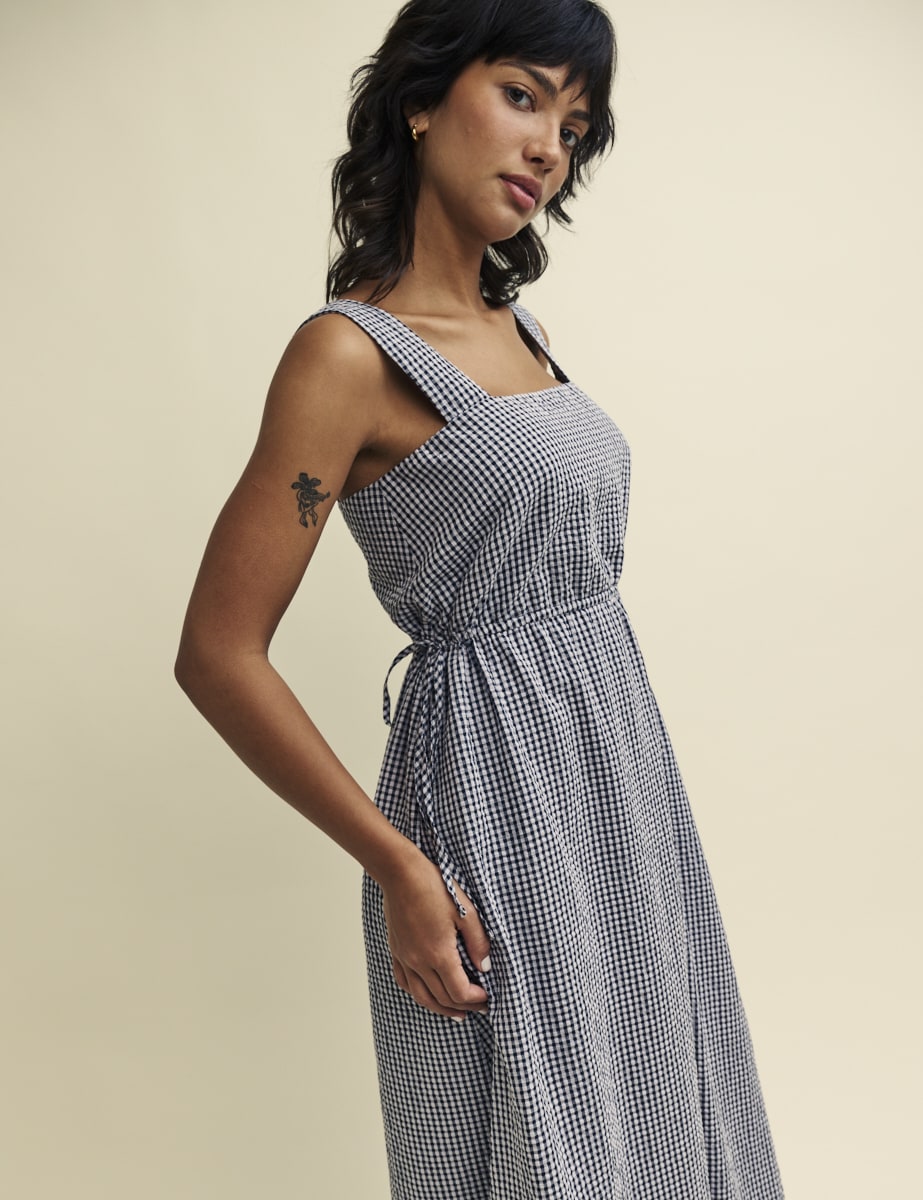 Blue Gingham Zainub Midi Dress