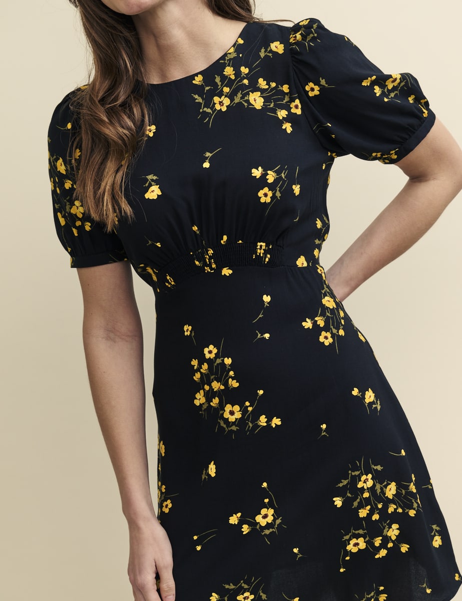 Black Floral Puff Sleeve Bonnie Mini Dress