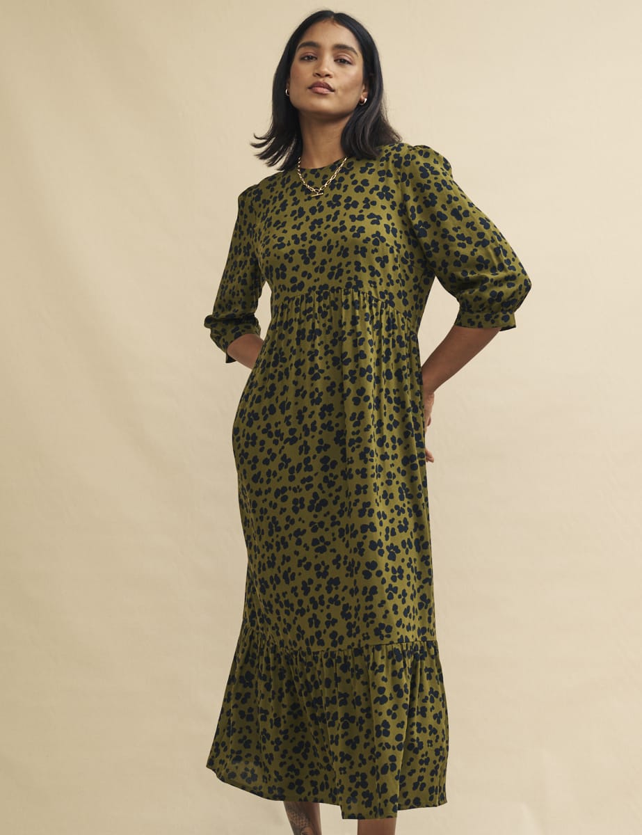 Green Animal Print Rachel Midi Dress