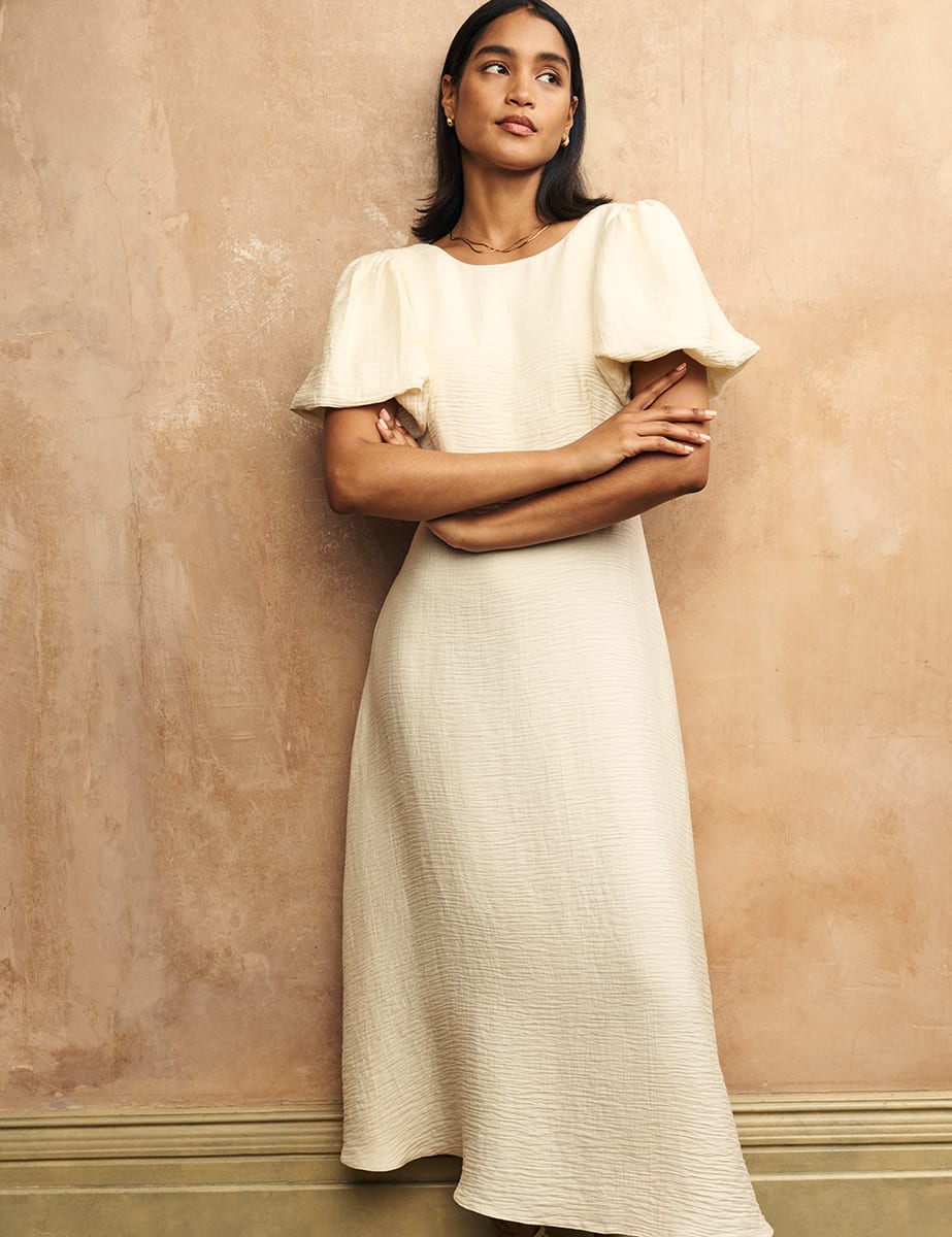 Petite Cream Puff Sleeve Zora Midaxi Dress