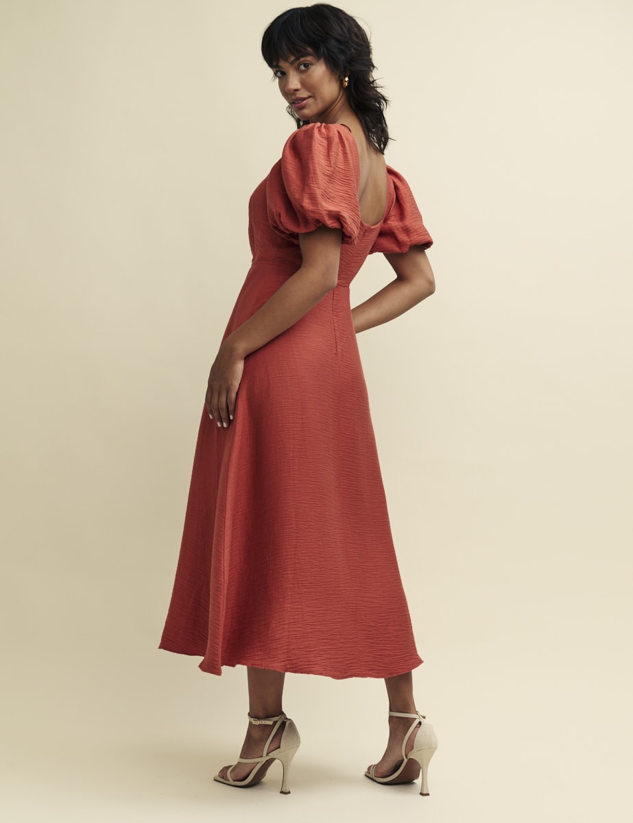 Terracotta Puff Sleeve Zora Midaxi Dress