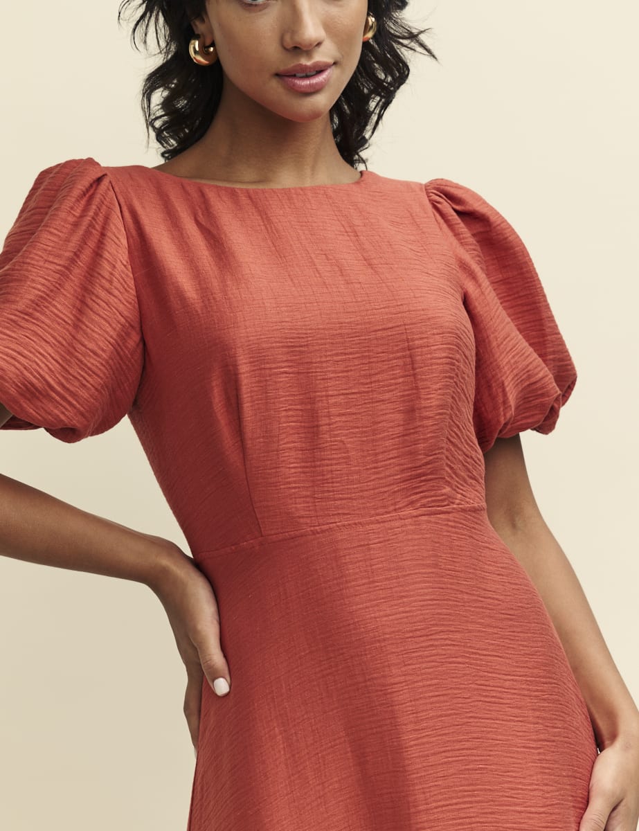 Terracotta Puff Sleeve Zora Midaxi Dress