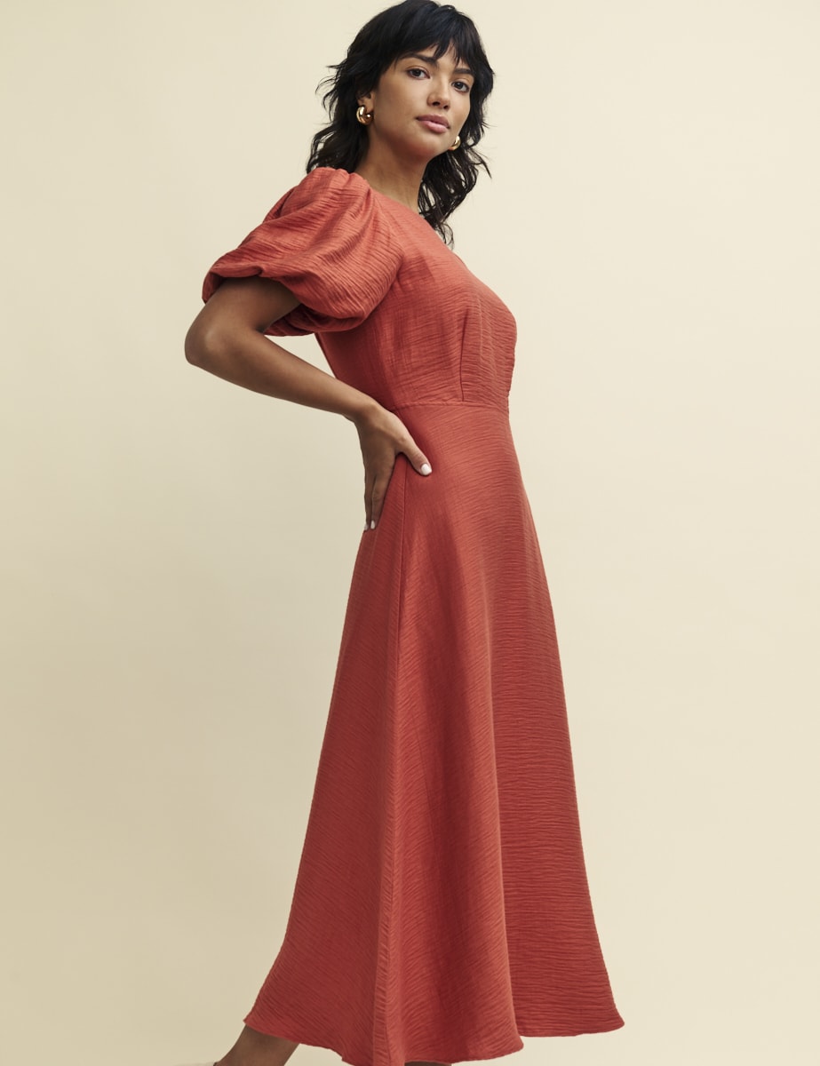 Terracotta Puff Sleeve Zora Midaxi Dress
