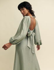 Sage Green Balloon Sleeve Zola Midaxi Dress