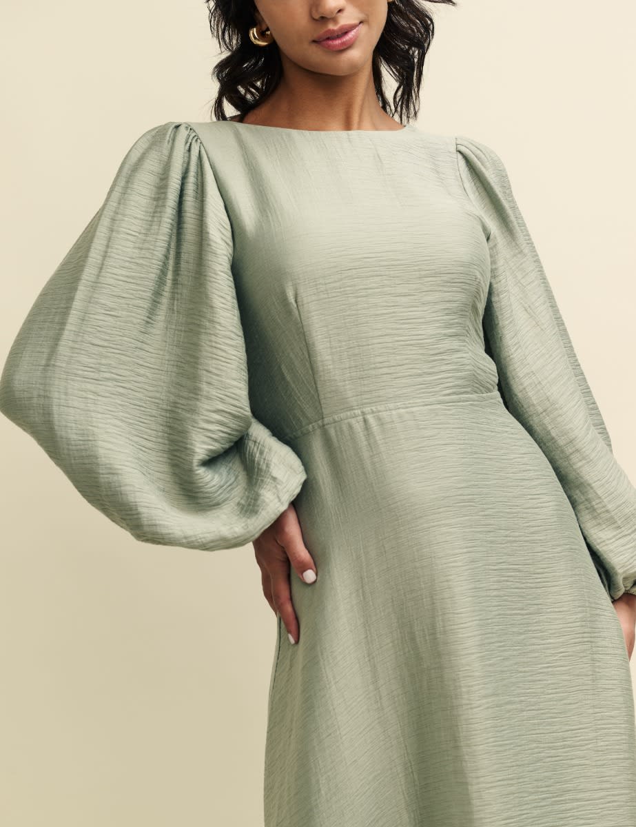 Sage Green Balloon Sleeve Zola Midaxi Dress