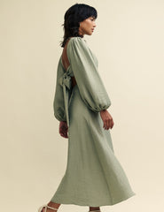 Sage Green Balloon Sleeve Zola Midaxi Dress