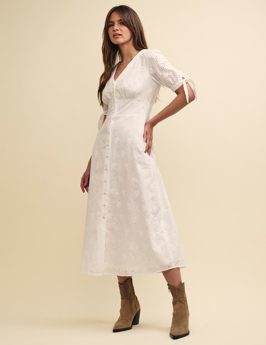 Fearne Cotton White Broderie Alexis Midi Dress