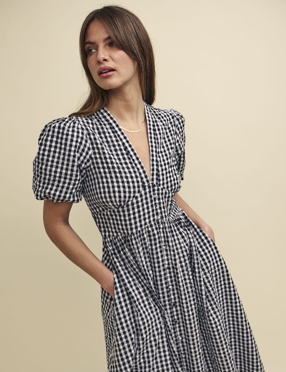 Black Gingham Starlight Midi Dress