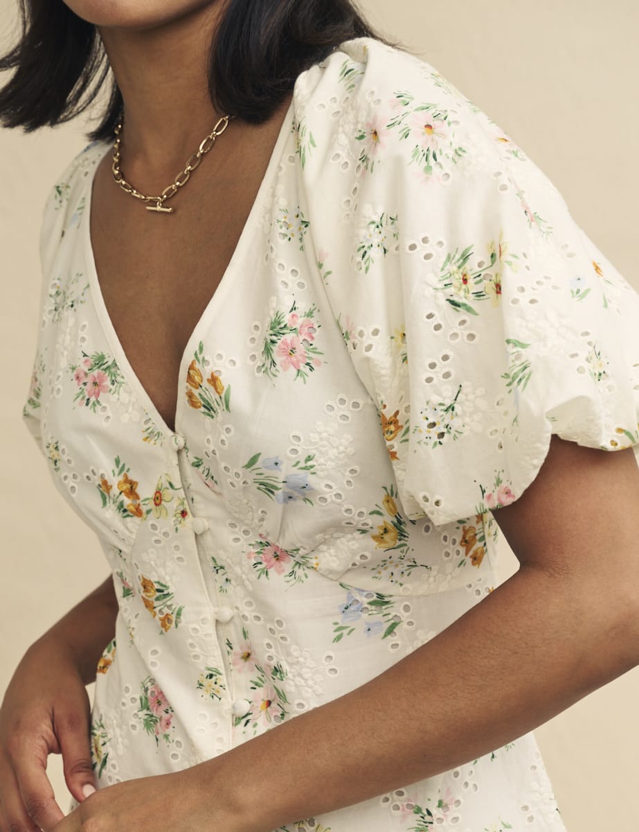 White Floral Broderie Lennox Midi Dress