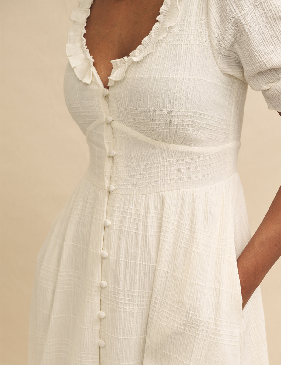 White Checked Button Down Flossie Midi Dress