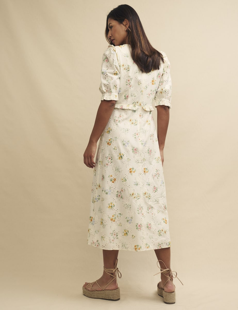 White Floral Broderie Felicia Midi Tea Dress
