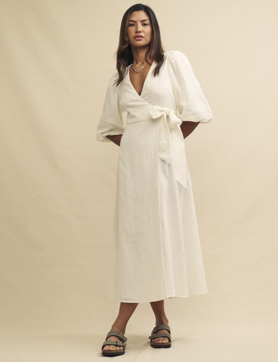 Cream Regan Wrap Midi Dress