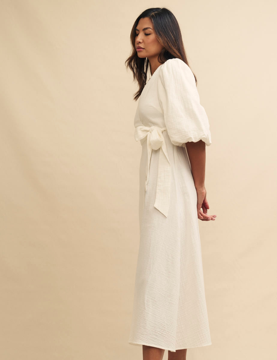 Cream Regan Wrap Midi Dress