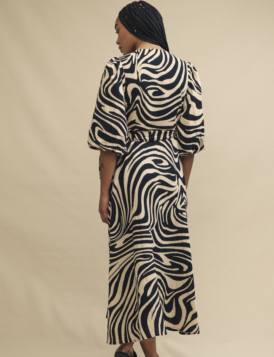 Black Swirl Print Regan Wrap Midi Dress