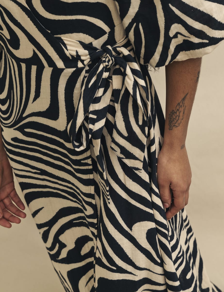 Black Swirl Print Regan Wrap Midi Dress