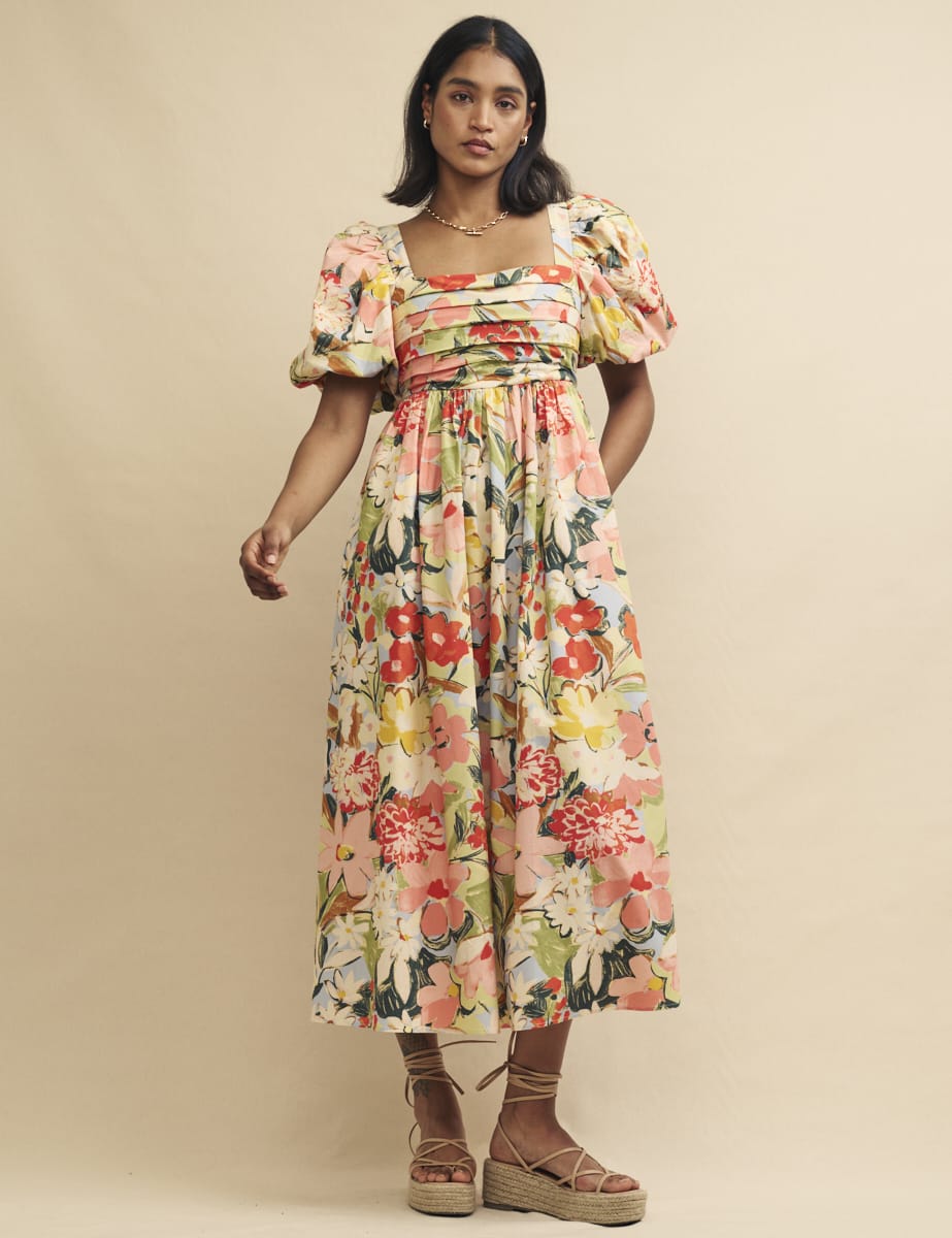 Pastel Floral Nova Smock Midi Dress