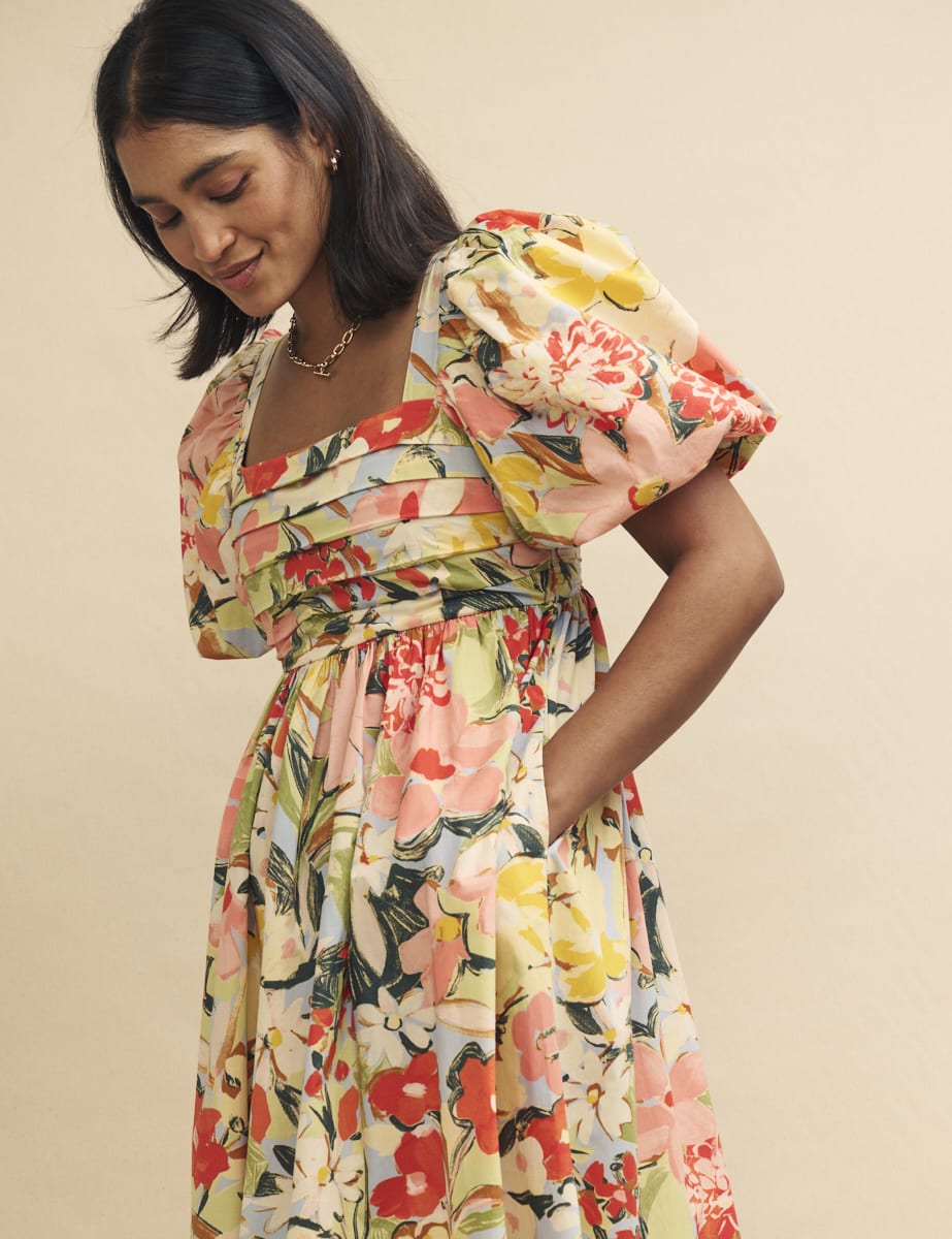 Pastel Floral Nova Smock Midi Dress