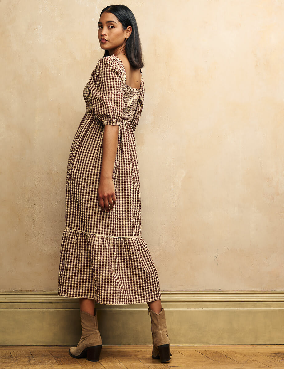 Brown Gingham Elsa Midi Dress