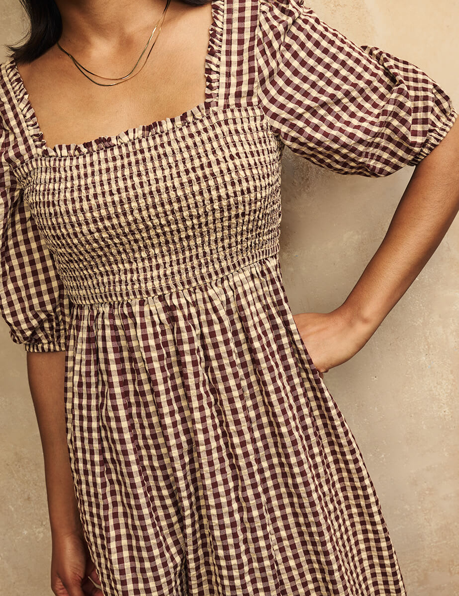 Brown Gingham Elsa Midi Dress