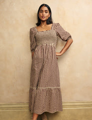 Brown Gingham Elsa Midi Dress