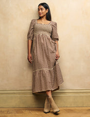 Brown Gingham Elsa Midi Dress