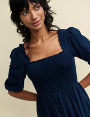 Navy Smock Elsa Midaxi Dress