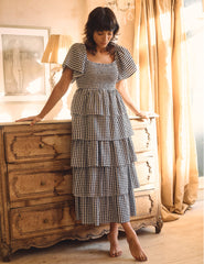 Black Gingham Ruffle Tiered Rosalia Maxi Dress