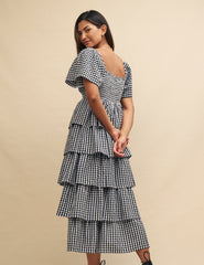 Black Gingham Ruffle Tiered Rosalia Maxi Dress