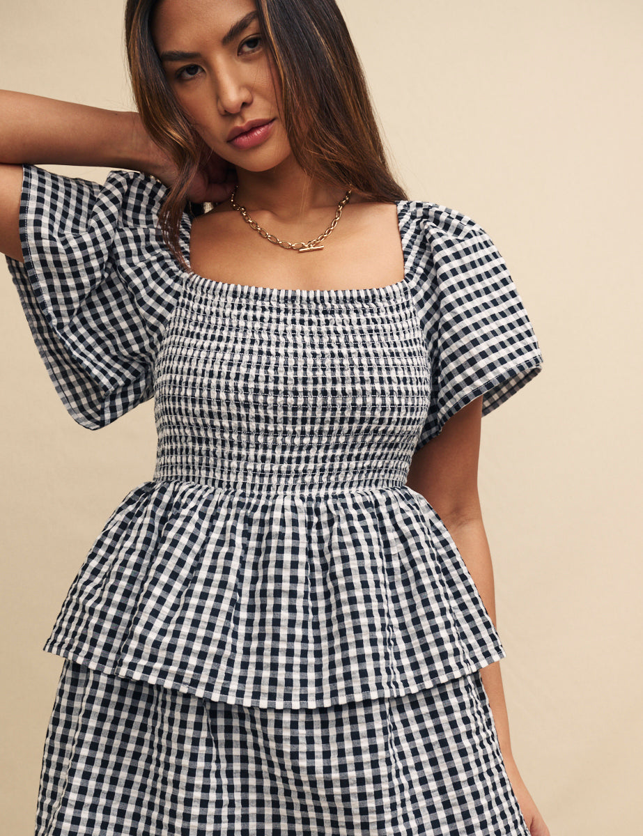 Black Gingham Ruffle Tiered Rosalia Maxi Dress
