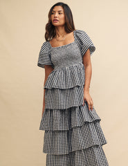 Black Gingham Ruffle Tiered Rosalia Maxi Dress