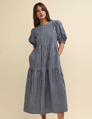 Navy Gingham Rochelle Midi Dress