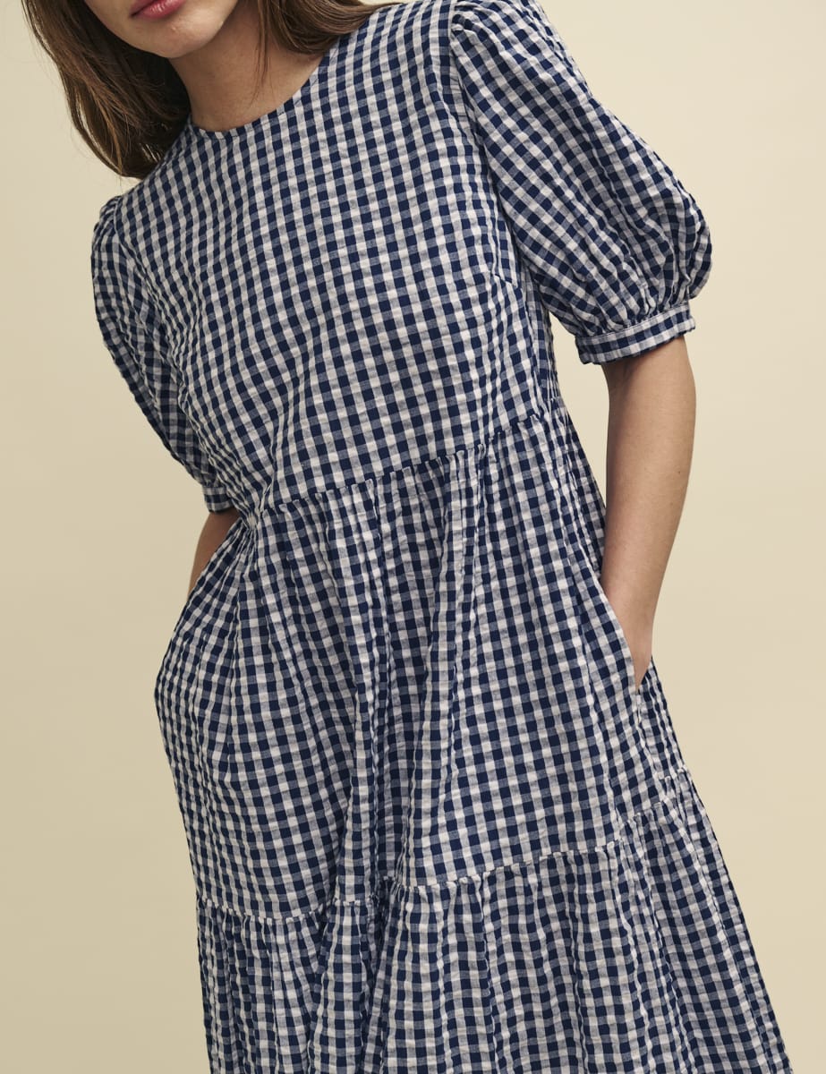 Navy Gingham Rochelle Midi Dress