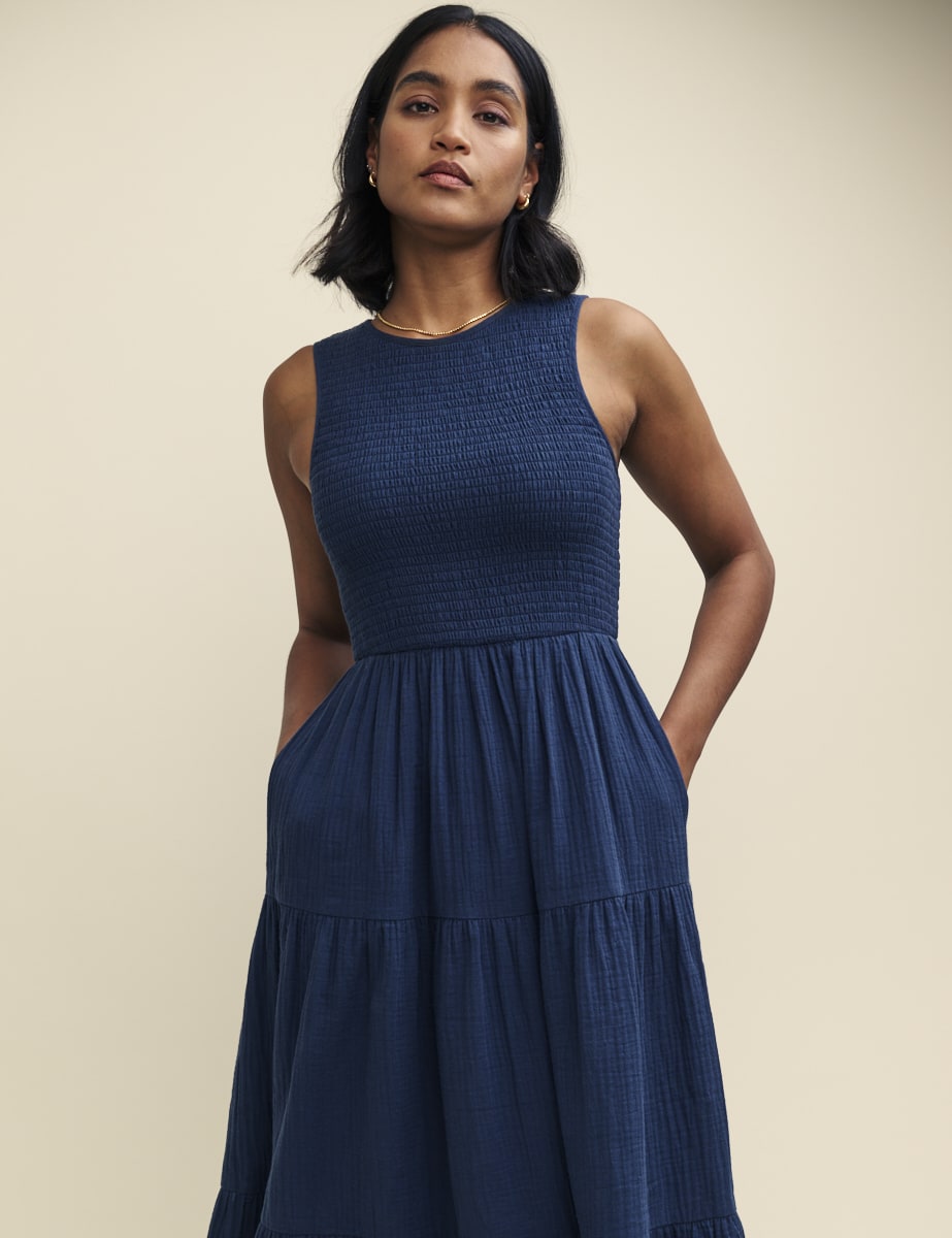 Navy Tiered Sleeveless Charlie Midi Dress