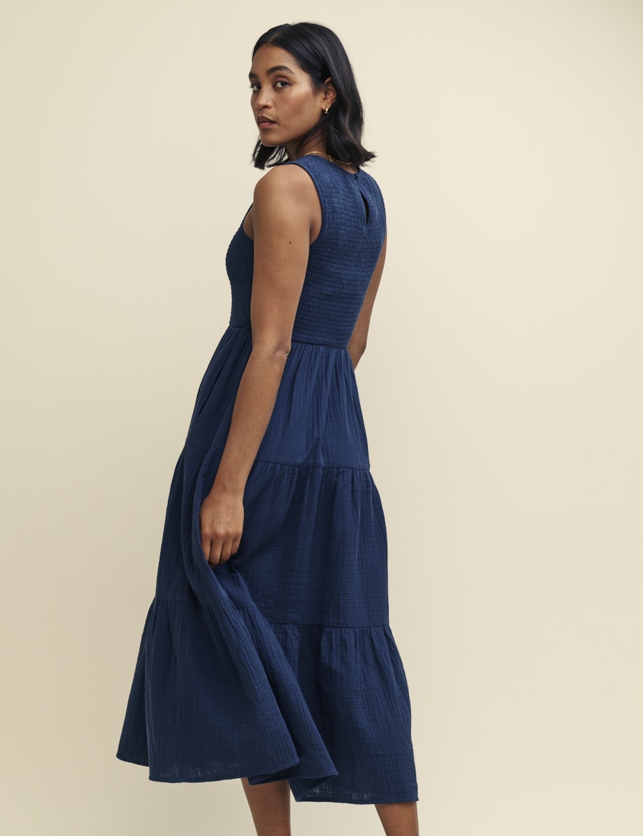 Navy Tiered Sleeveless Charlie Midi Dress
