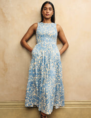 Blue Floral Sleeveless Charlie Midi Dress