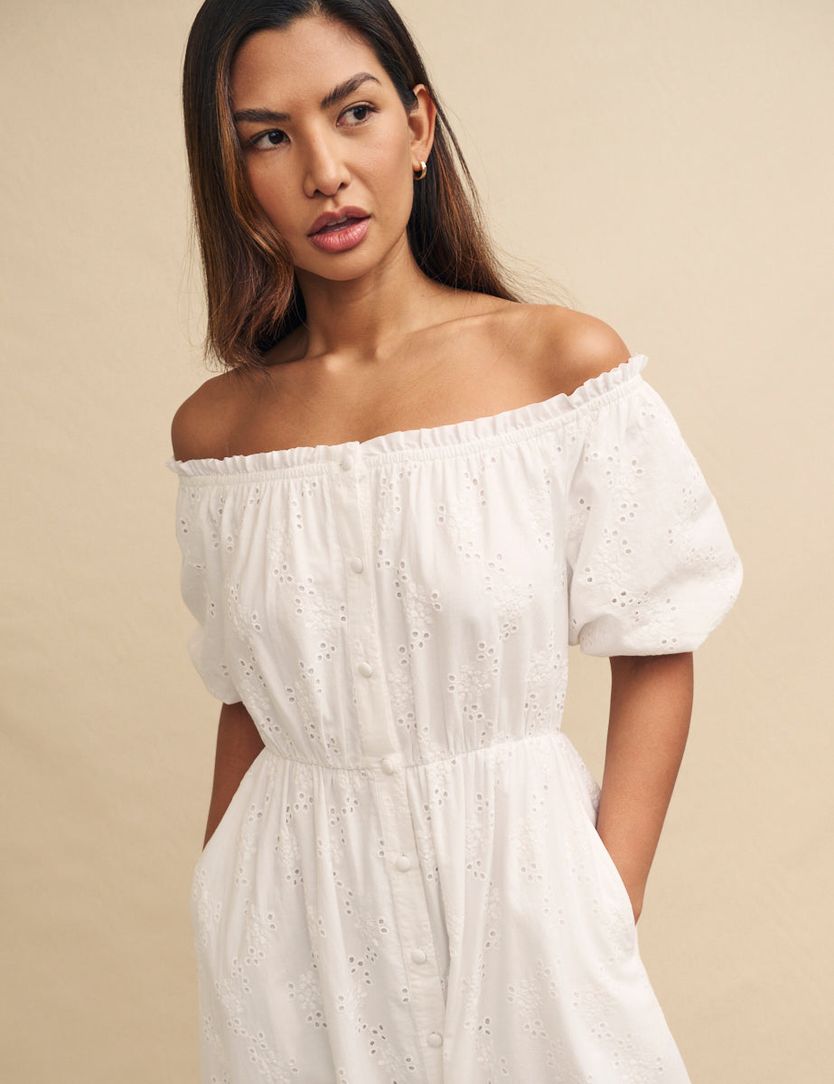 White Bardot Embroidered Lanie Midaxi Dress